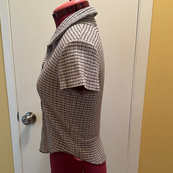 Wilfred Cropped Check Button Front Short Sleeve Shirt Top XS Gray Plaid NWT - Picture 7 of 14